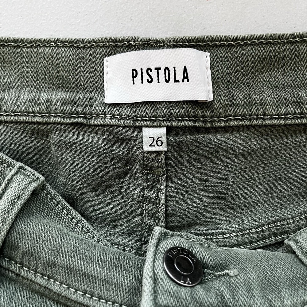 Pistola Winston High Rise Stretch Green Distressed Hey Shorts - Olive Size 26 - Picture 3 of 5